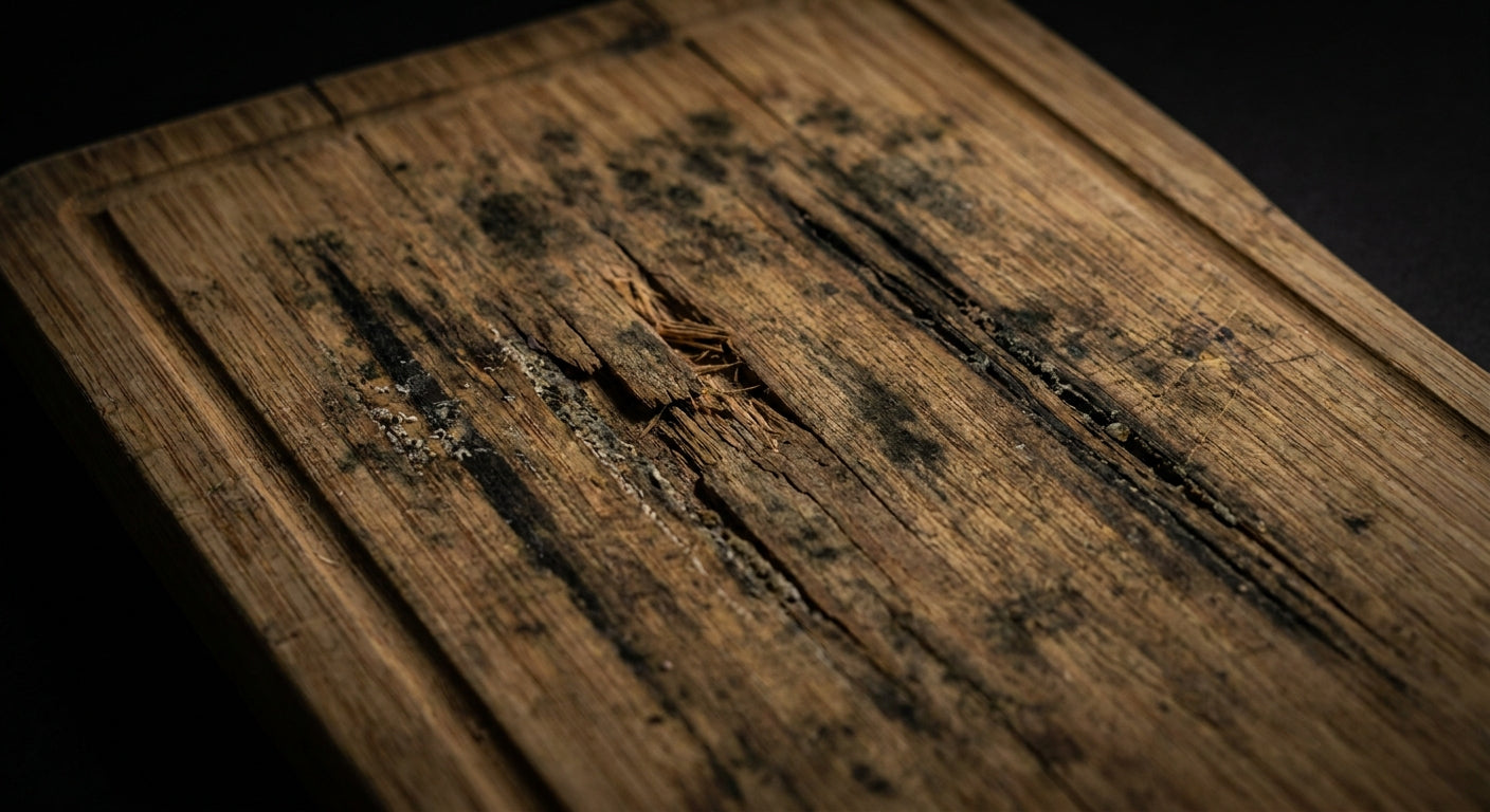Planche en bois moisie et fissurée